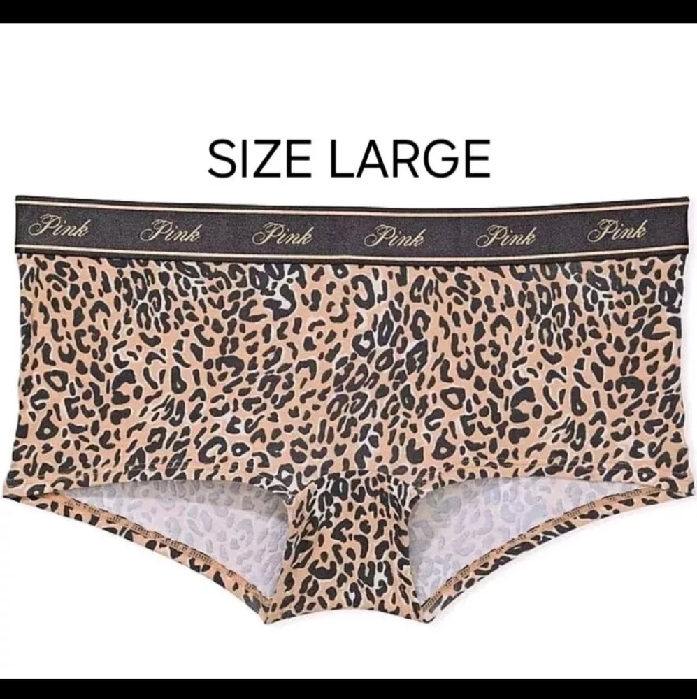 NWT Victoria's Secret PINK Shortie Boyshort Panties Size Large Leopard Print 🐆